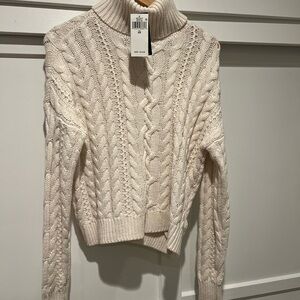 Women's Cable Knit Turtleneck Sweater - Cream
